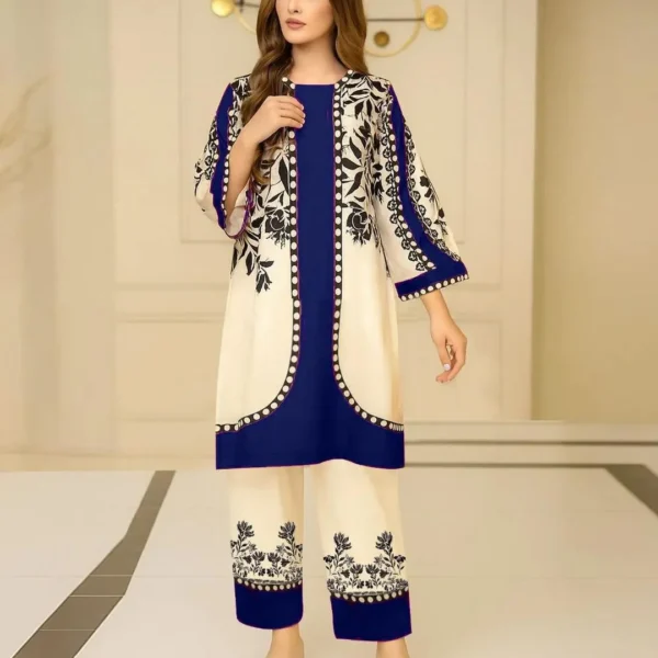 Blue & Cream Swiss Lawn 2-Piece Eid Set