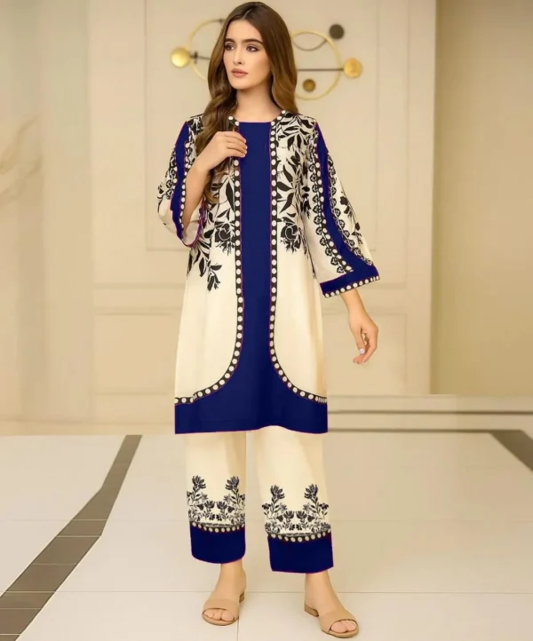 Blue & Cream Swiss Lawn 2-Piece Eid Set