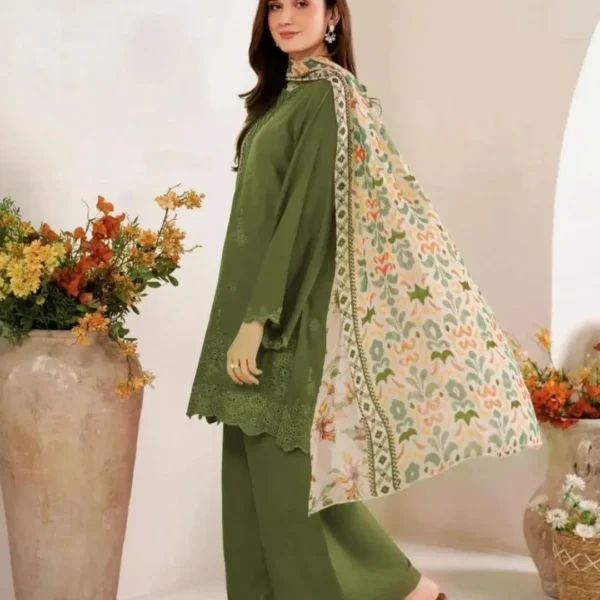 Green Chikankari 3-Piece Suit for Weddings Eid