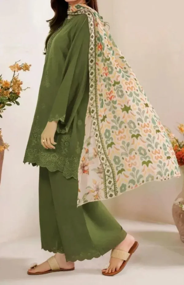 Green Chikankari 3-Piece Suit for Weddings Eid