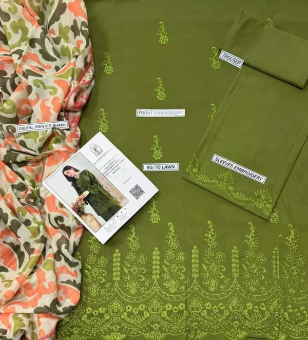 Green Chikankari 3-Piece Suit for Weddings Eid