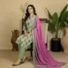 Green Printed Dobby Lawn 3Pcs Suit Set