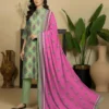 Green Printed Dobby Lawn 3Pcs Suit Set