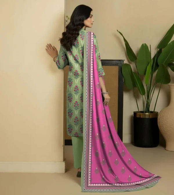 Green Printed Dobby Lawn 3Pcs Suit Set