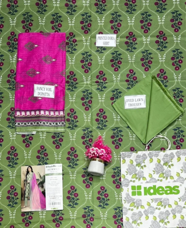 Green Printed Dobby Lawn 3Pcs Suit Set
