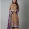 Purple Embroidered Kurta Set with Shawl for Women