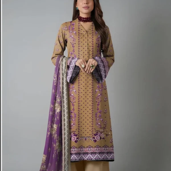 Purple Embroidered Kurta Set with Shawl for Women