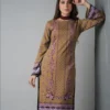 Purple Embroidered Kurta Set with Shawl for Women