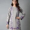 Grey Printed Dobby Lawn 3Pcs Women Suit