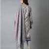Grey Printed Dobby Lawn 3Pcs Women Suit