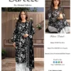 Black Floral Kurta Set with Grey Pants & Scarf