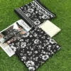 Black Floral Kurta Set with Grey Pants & Scarf