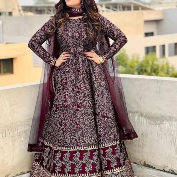 Women Katan Silk Printed Maxi 3 Piece Suit