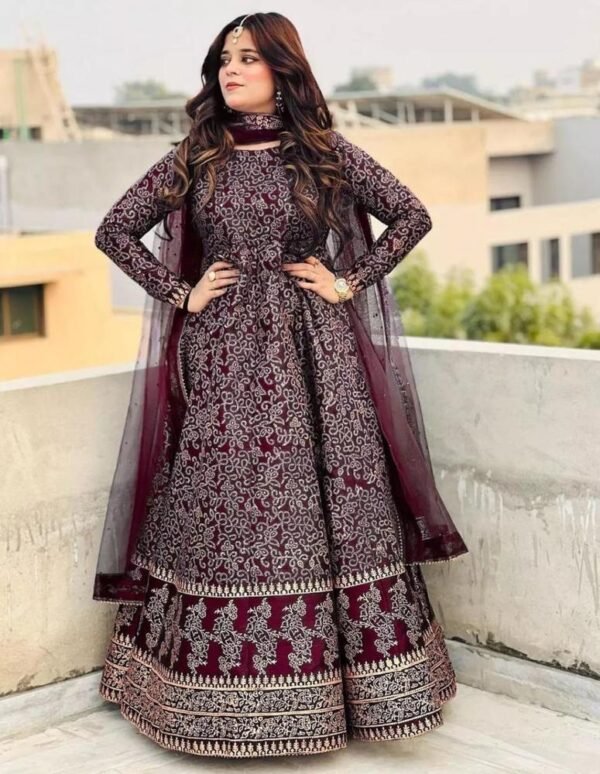 Women Katan Silk Printed Maxi 3 Piece Suit