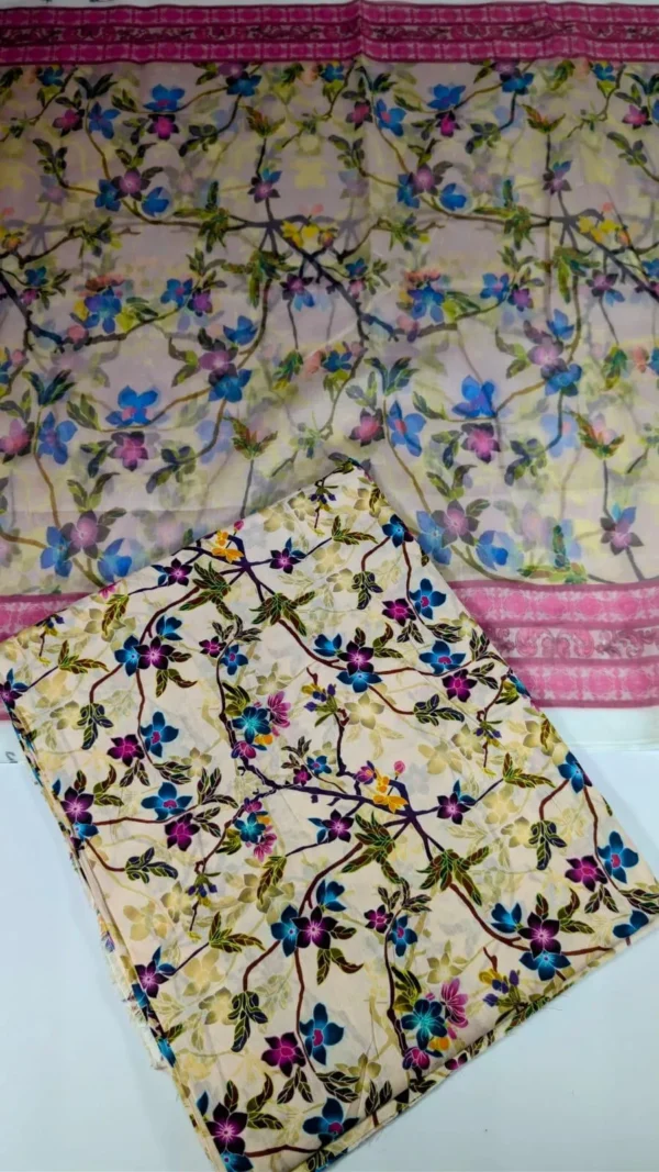Off White Digital Print Lawn 3Pcs Set