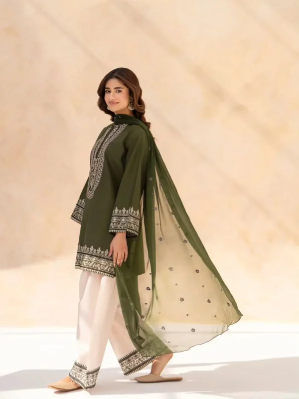 3 Pcs Women's Stitched Cotton Embroidered Suit