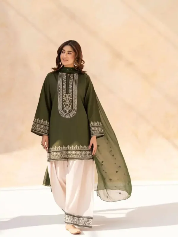 3 Pcs Women's Stitched Cotton Embroidered Suit