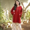 2 Pcs Women's Stitched Cotton Plain Shirt And Trouser