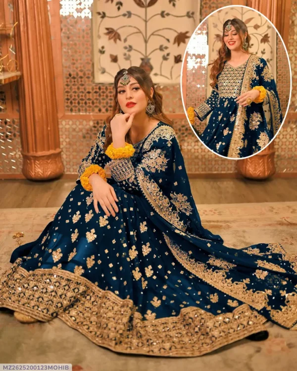 3 Pcs Women's Stitched Chiffon Embroidered Maxi Suit