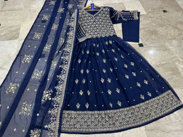 3 Pcs Women's Stitched Chiffon Embroidered Maxi Suit