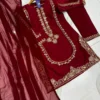 3 Pcs Women's Stitched Shamoz Silk Sequins Embroidered Suit
