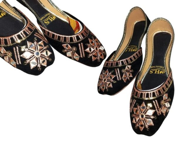 Women's Embroidered PU Khussa Black Gold