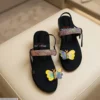 Women Butterfly Rhinestone Flat Sandals Black