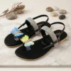 Women Butterfly Rhinestone Flat Sandals Black