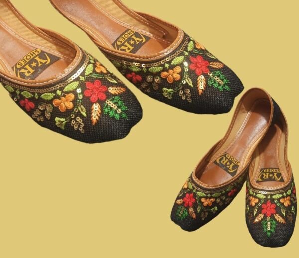 Women PU Leather Embroidered Khussas Red Green Gold