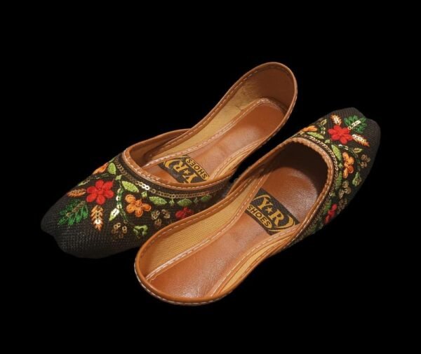Women PU Leather Embroidered Khussas Red Green Gold