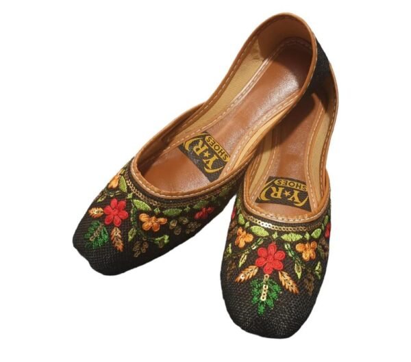 Women PU Leather Embroidered Khussas Red Green Gold