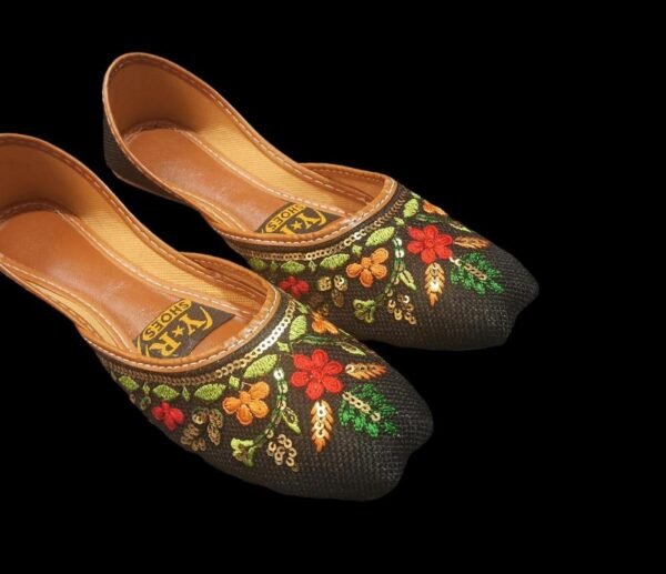 Women PU Leather Embroidered Khussas Red Green Gold