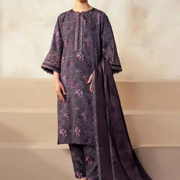Purple Floral Lawn 3P Suit for Women