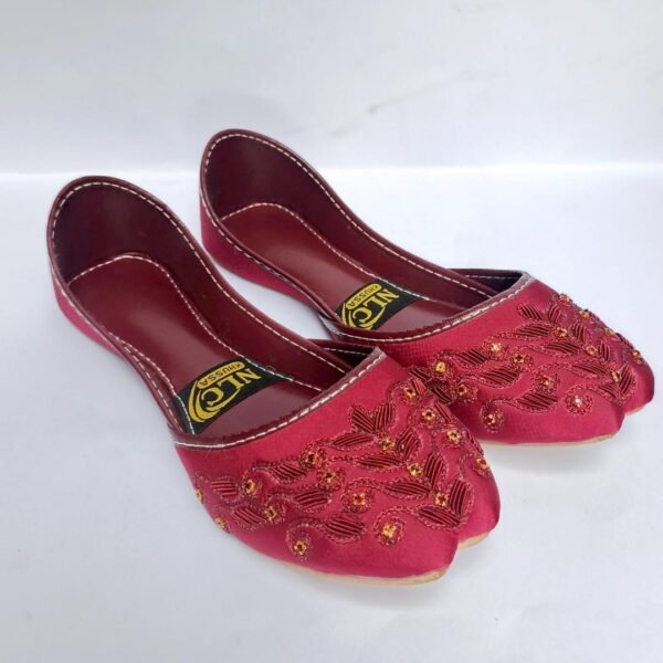 Maroon Women's Khussas with Beaded Embroidery