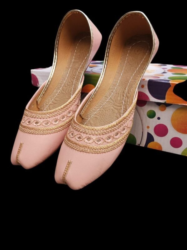 Women's Pink Velvet Khussa with Gold Thread Work