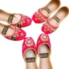 Women's Pink Velvet Khussas with Rhinestone Embellishments