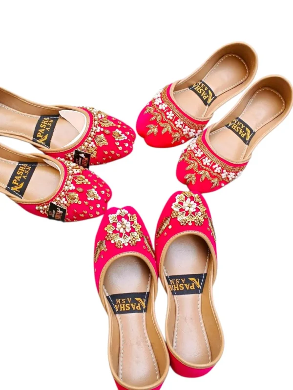 Women's Pink Velvet Khussas with Rhinestone Embellishments