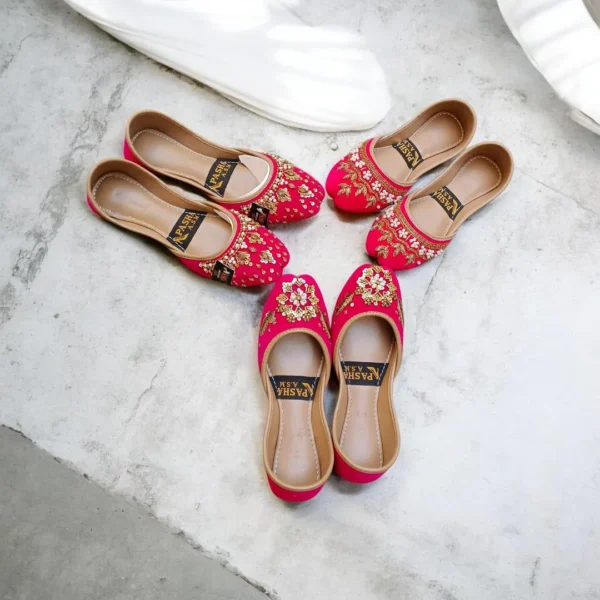Women's Pink Velvet Khussas with Rhinestone Embellishments