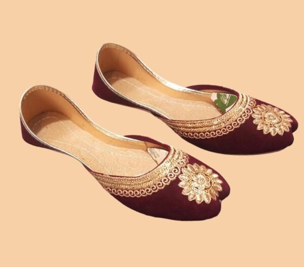 Maroon Velvet Embroidered Khussas for Women