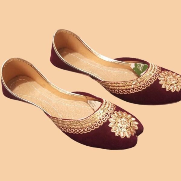 Maroon Velvet Embroidered Khussas for Women