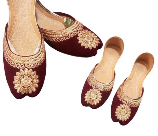 Maroon Velvet Embroidered Khussas for Women