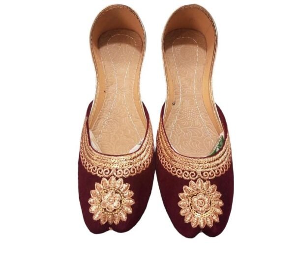 Maroon Velvet Embroidered Khussas for Women