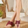Maroon Leather Strap Slippers for Women