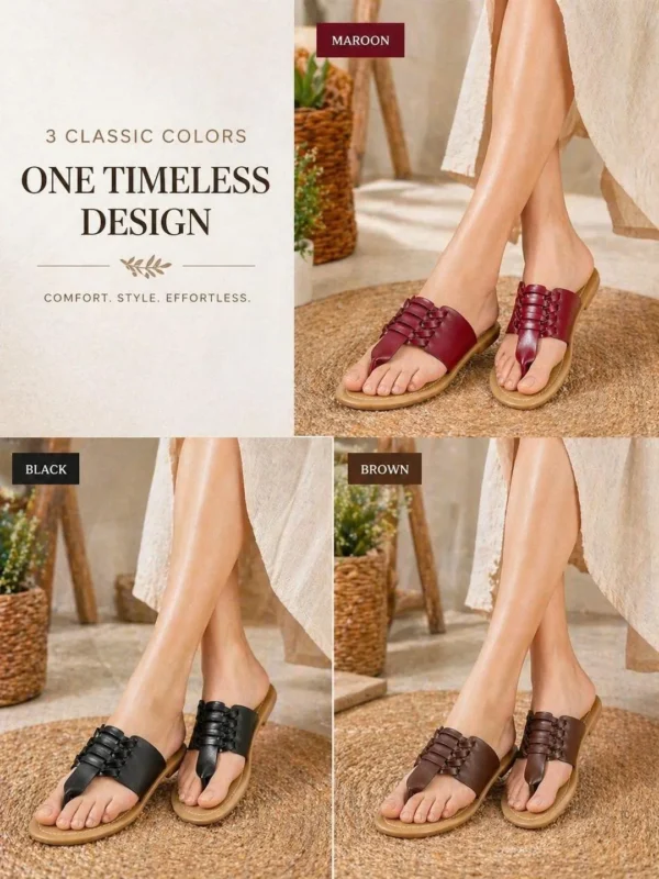 Maroon Leather Strap Slippers for Women