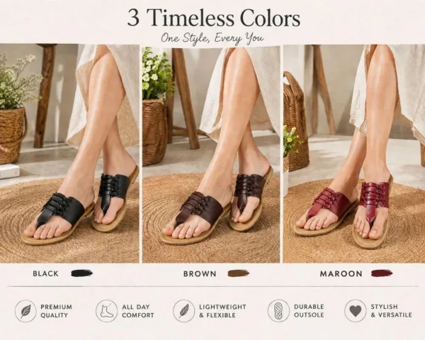 Maroon Leather Strap Slippers for Women