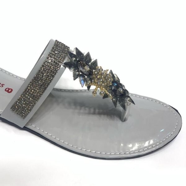 Women's Grey Rexine Flat Flats with Gemstones