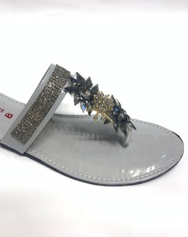Women's Grey Rexine Flat Flats with Gemstones