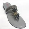 Women's Grey Rexine Flat Flats with Gemstones