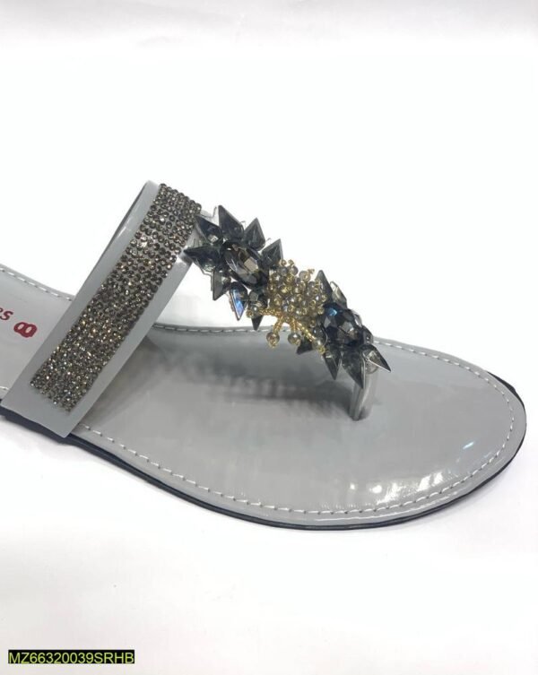 Women's Grey Rexine Flat Flats with Gemstones