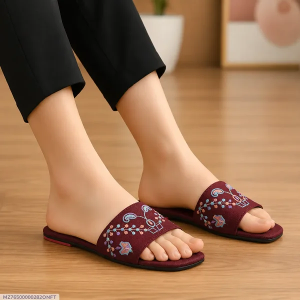 Velora Threadwork Comfort Slides - 065 - Maroon